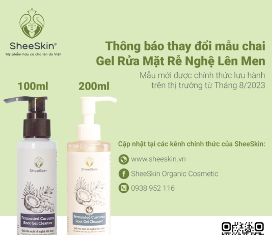 SheeSkin thay đổi mẫu chai Gel Rửa Mặt Rễ Nghệ Lên Men Gel Rửa Mặt Rễ Nghệ Lên Men